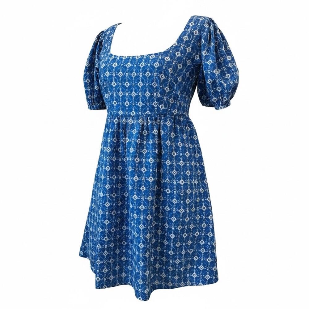 RHODE Target Blue Eyelet Puff Sleeve Mini Dress Womens S